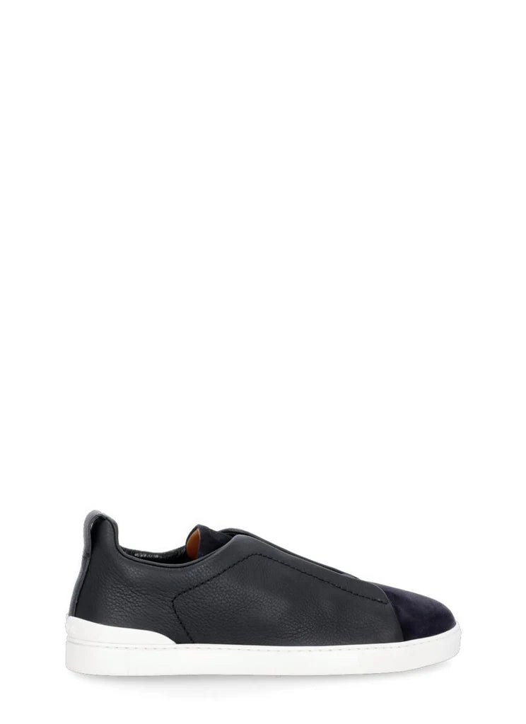 Z Zegna Men’s Triple Stitch™ Black Suede & Garnet Leather Sneakers – Cross Elastic, Lightweight Sole