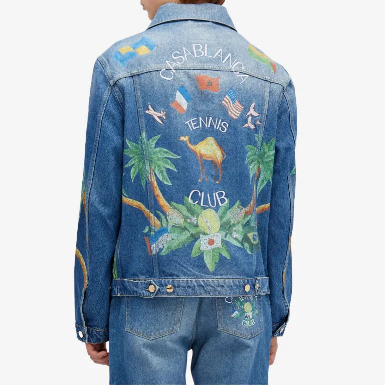Casablanca Tennis Club Print Embroidered Denim Jacket