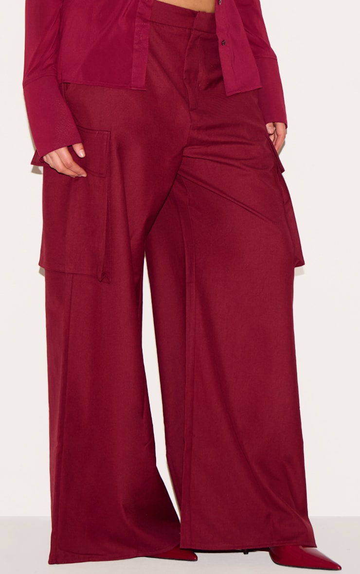 Plus Plum Woven Pocket Detail Straight Leg Trousers