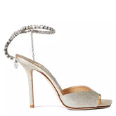Jimmy Choo Women's Crystal Ankle Chain Leather Saeda 100 Sandals
