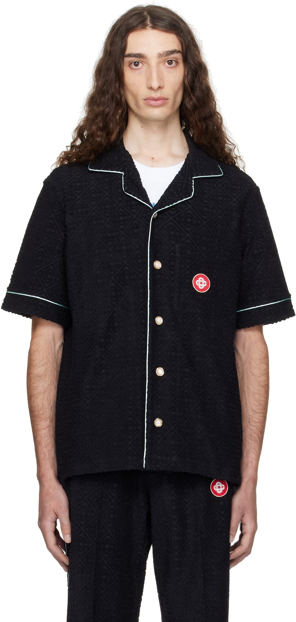 Black Monogram Jacquard Towelling Short Sleeve Shirt