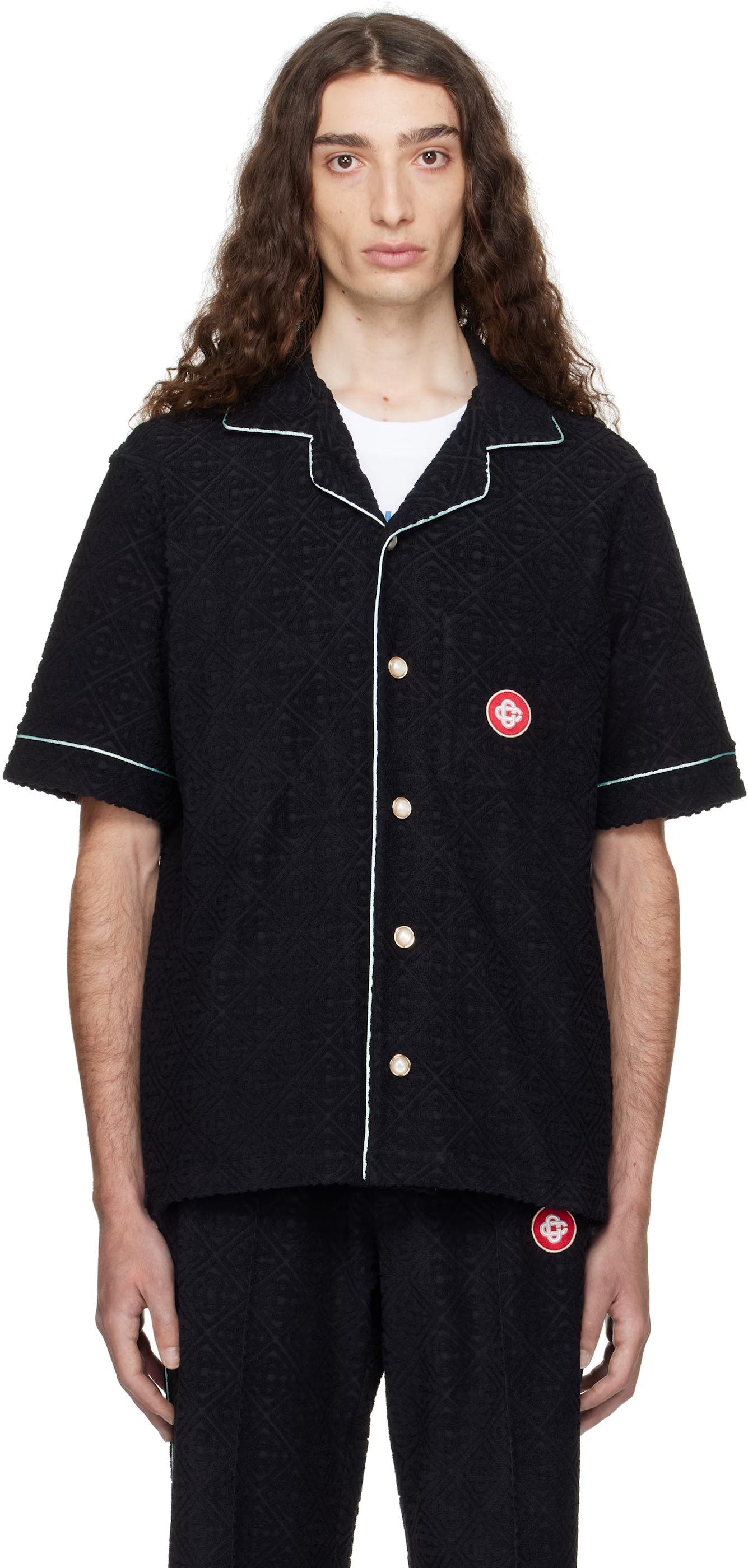 Black Monogram Jacquard Towelling Short Sleeve Shirt
