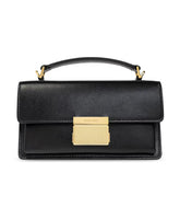 Black Leather Shoulder Bag with Front Pocket