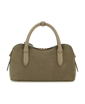 Grey Suede Handbag with Adjustable Strap