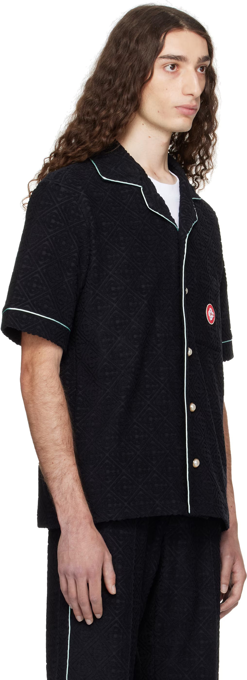 Black Monogram Jacquard Towelling Short Sleeve Shirt