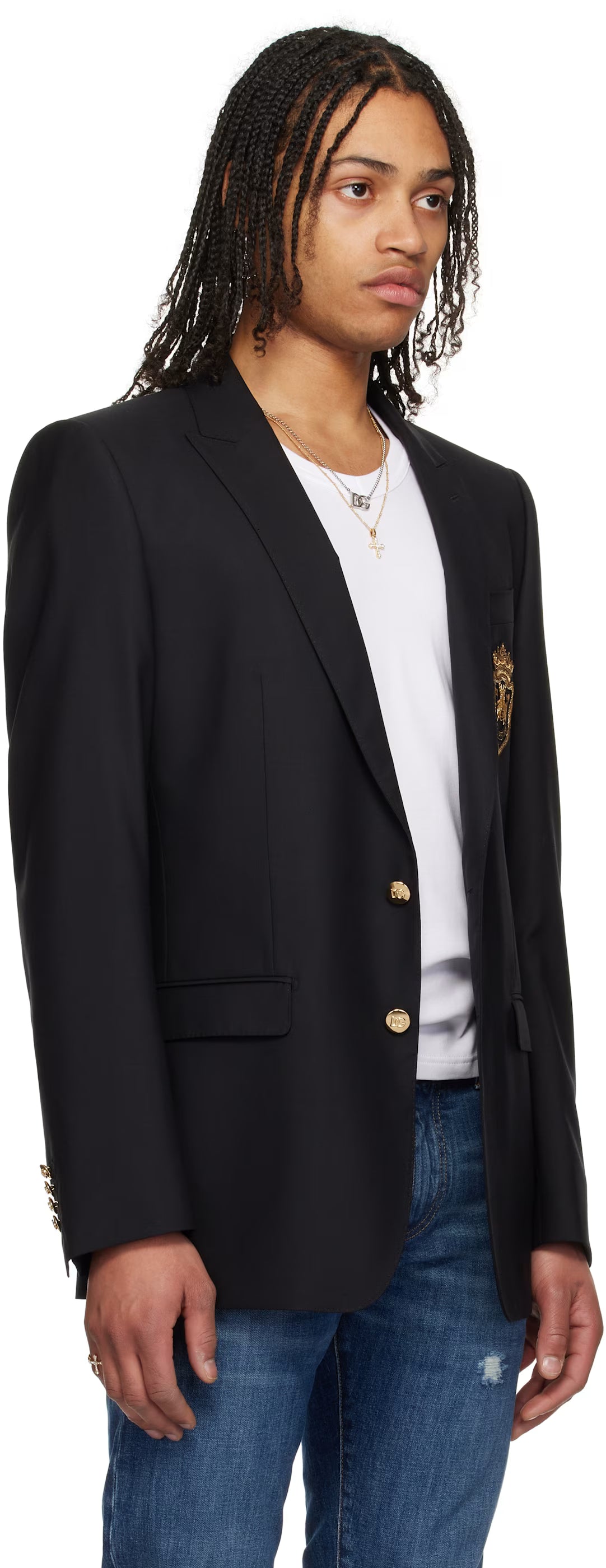 Dolce&Gabbana Black Patch Single-Breasted Wool & Silk Blazer