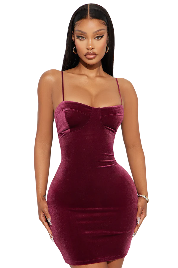 Crush On You Velvet Mini Dress - Burgundy