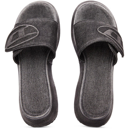 Women's Denim Slide Flat Sandals