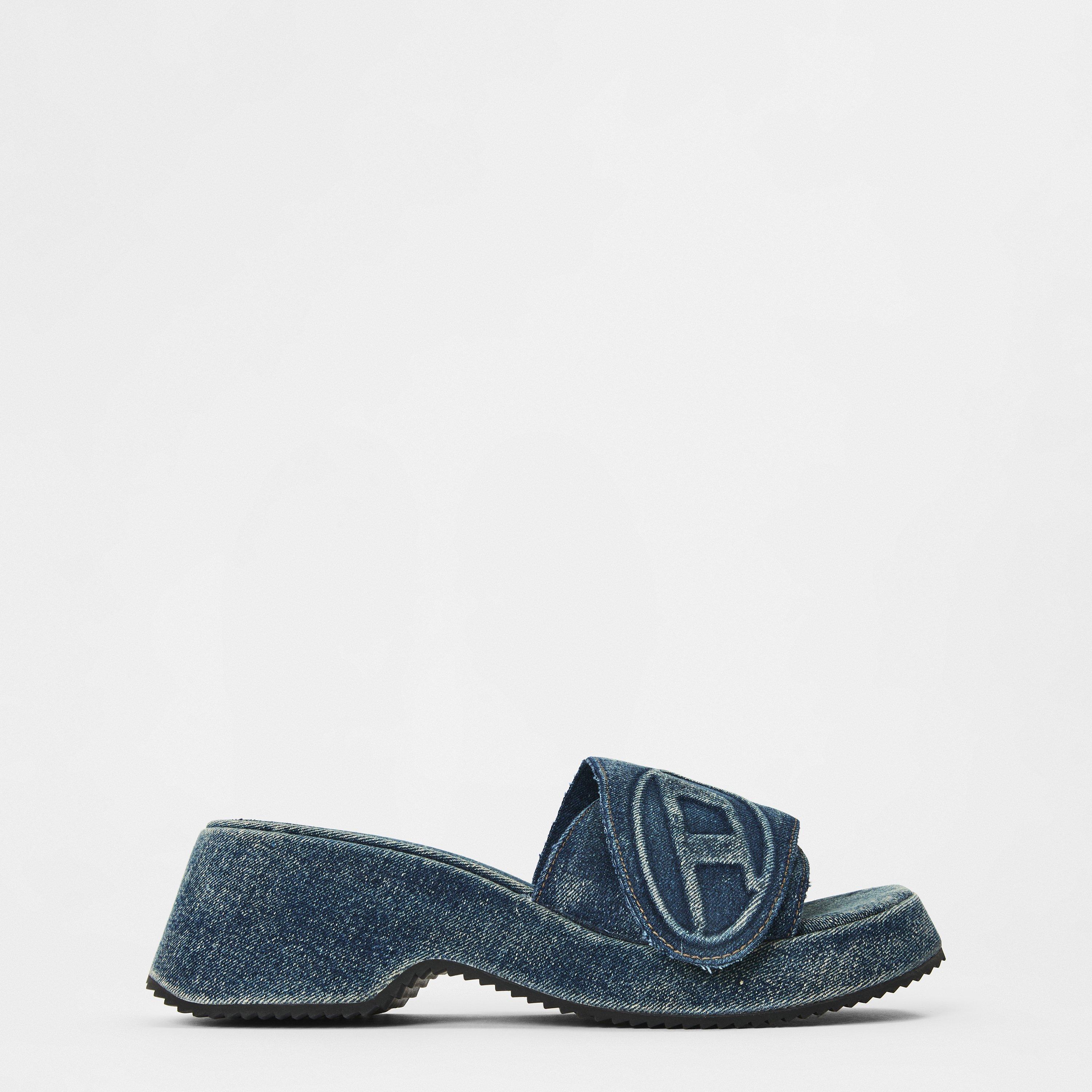 Women's Denim Slide Flat Sandals