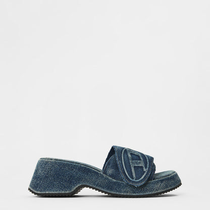 Women's Denim Slide Flat Sandals