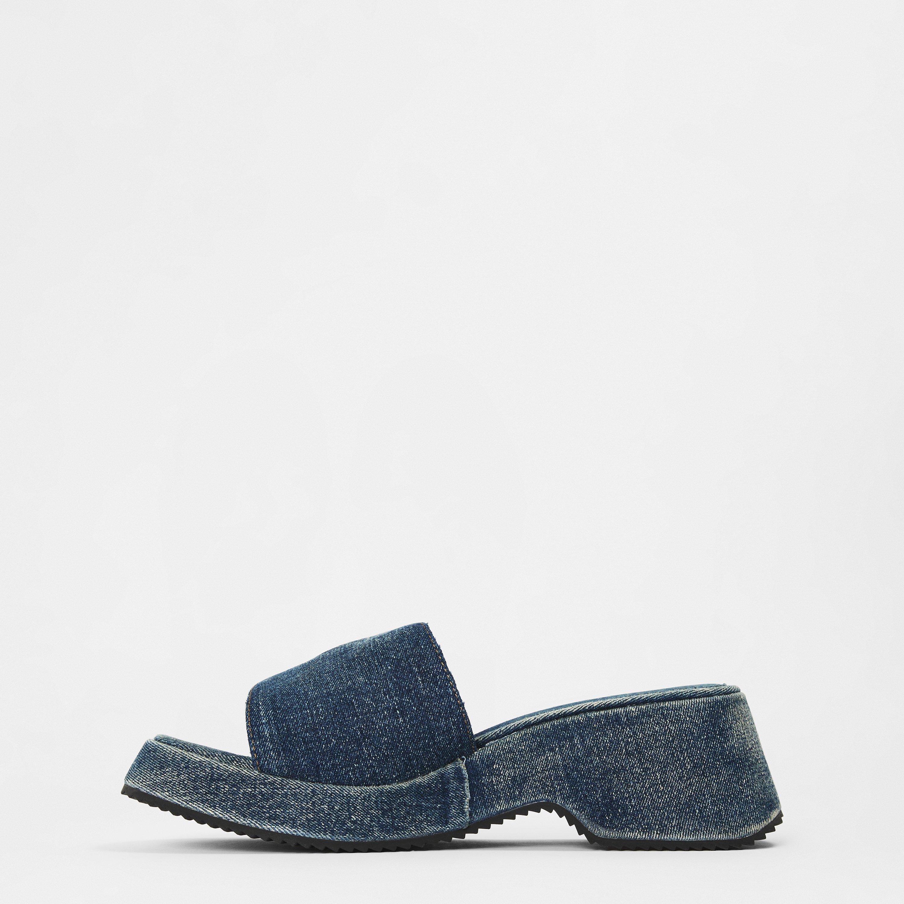 Women's Denim Slide Flat Sandals
