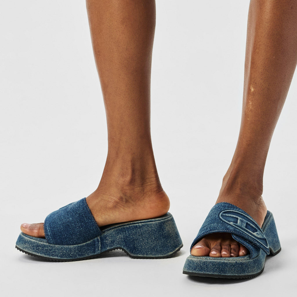 Women's Denim Slide Flat Sandals