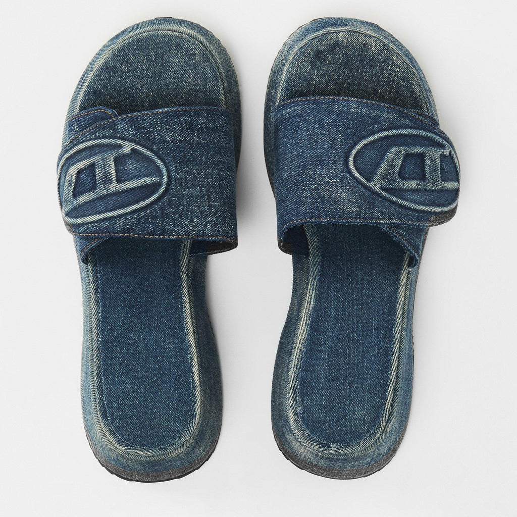 Women's Denim Slide Flat Sandals