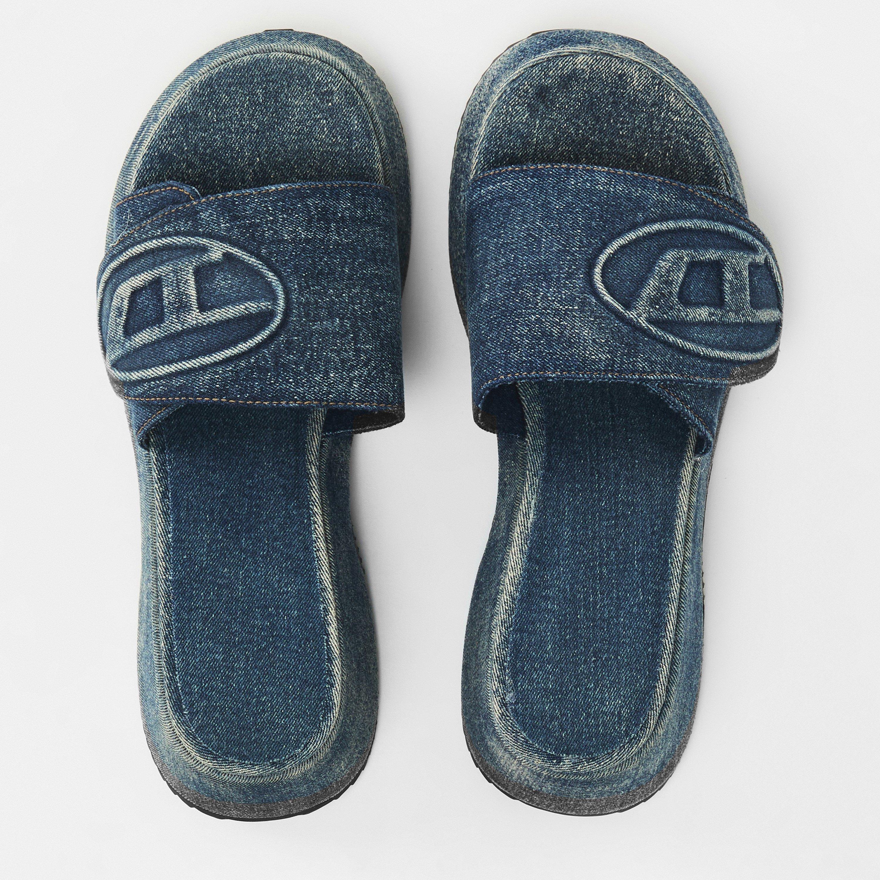 Women's Denim Slide Flat Sandals