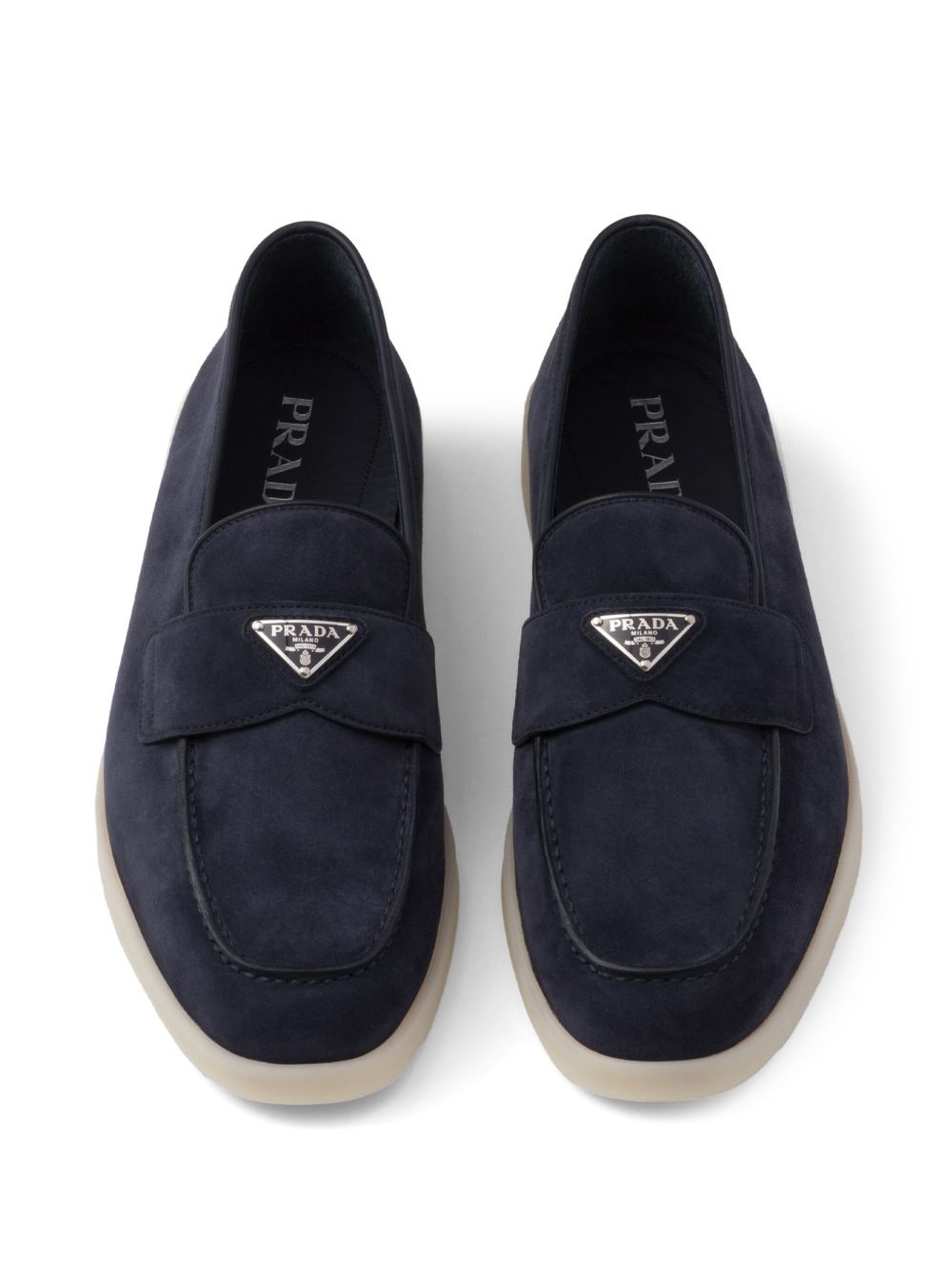 Prada Suede Loafers with Triangle Logo – Navy