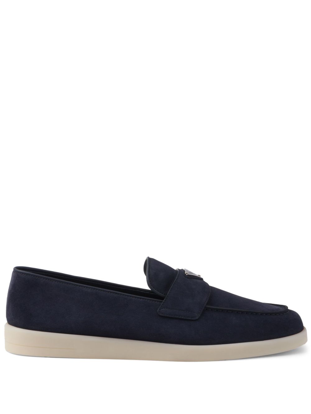 Prada Suede Loafers with Triangle Logo – Navy