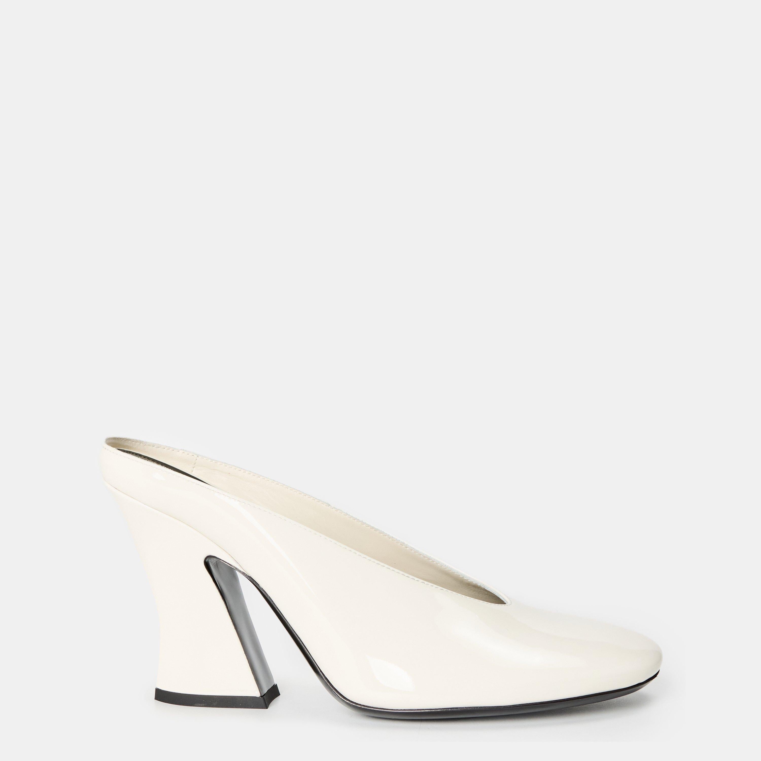 Leather Block Heel High Heeled Mules