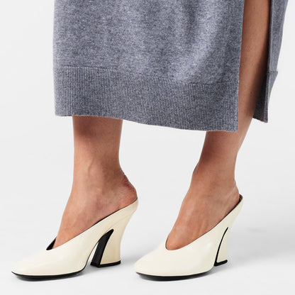 Leather Block Heel High Heeled Mules