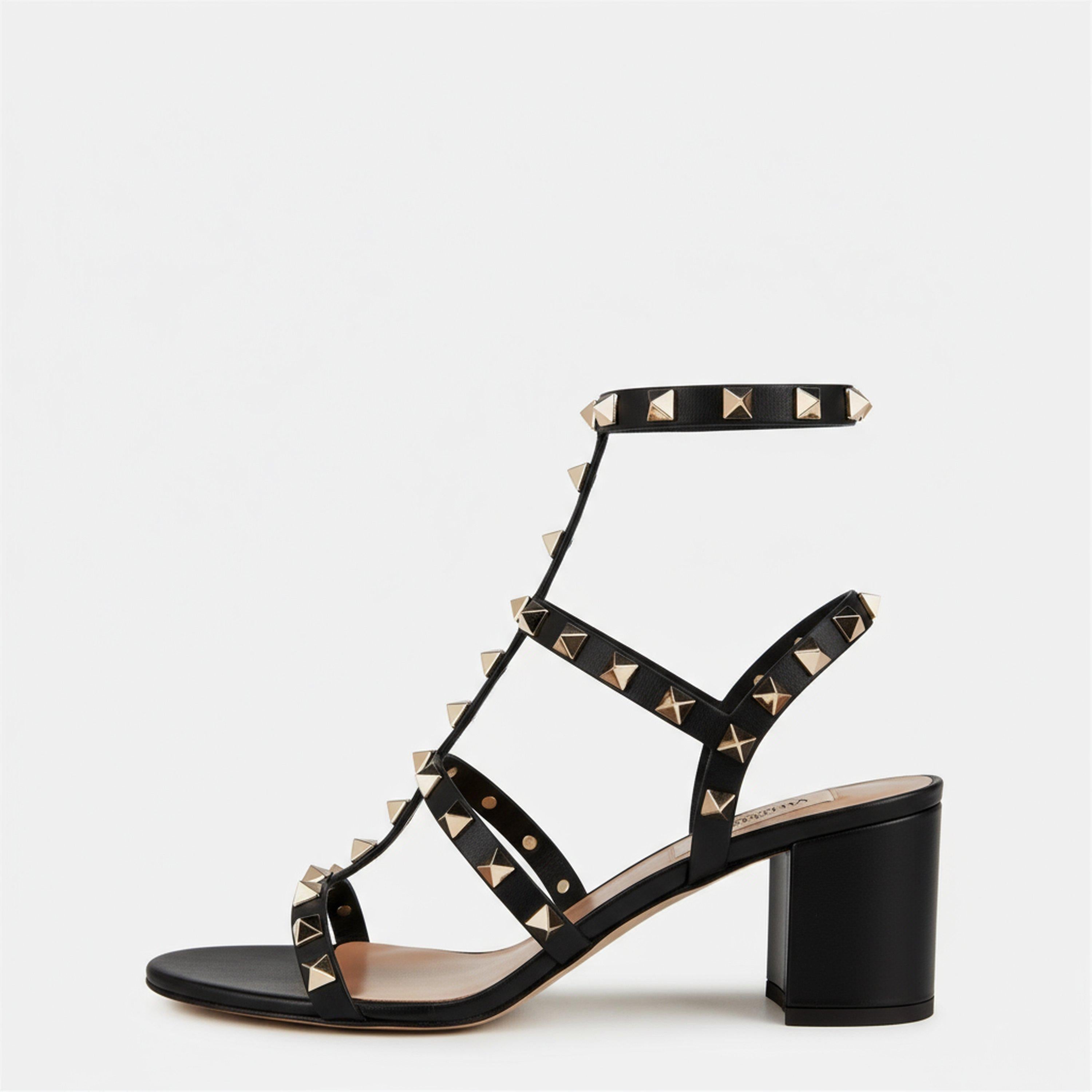 Rockstud Calfskin Ankle Strap Sandals