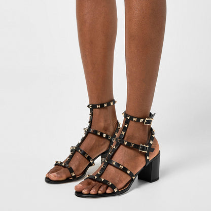 Rockstud Calfskin Ankle Strap Sandals