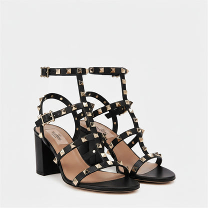 Rockstud Calfskin Ankle Strap Sandals