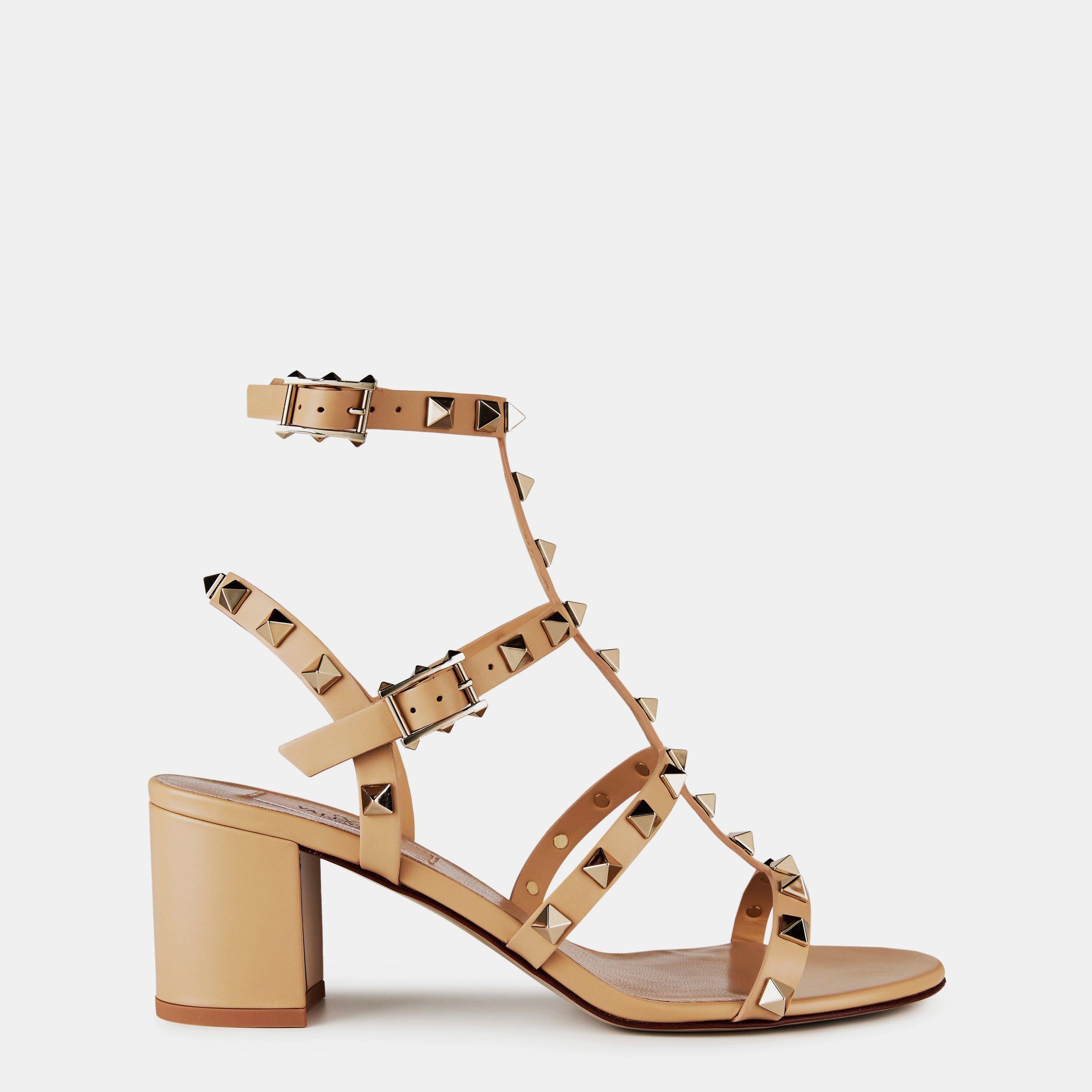 Rockstud Calfskin Ankle Strap Sandals