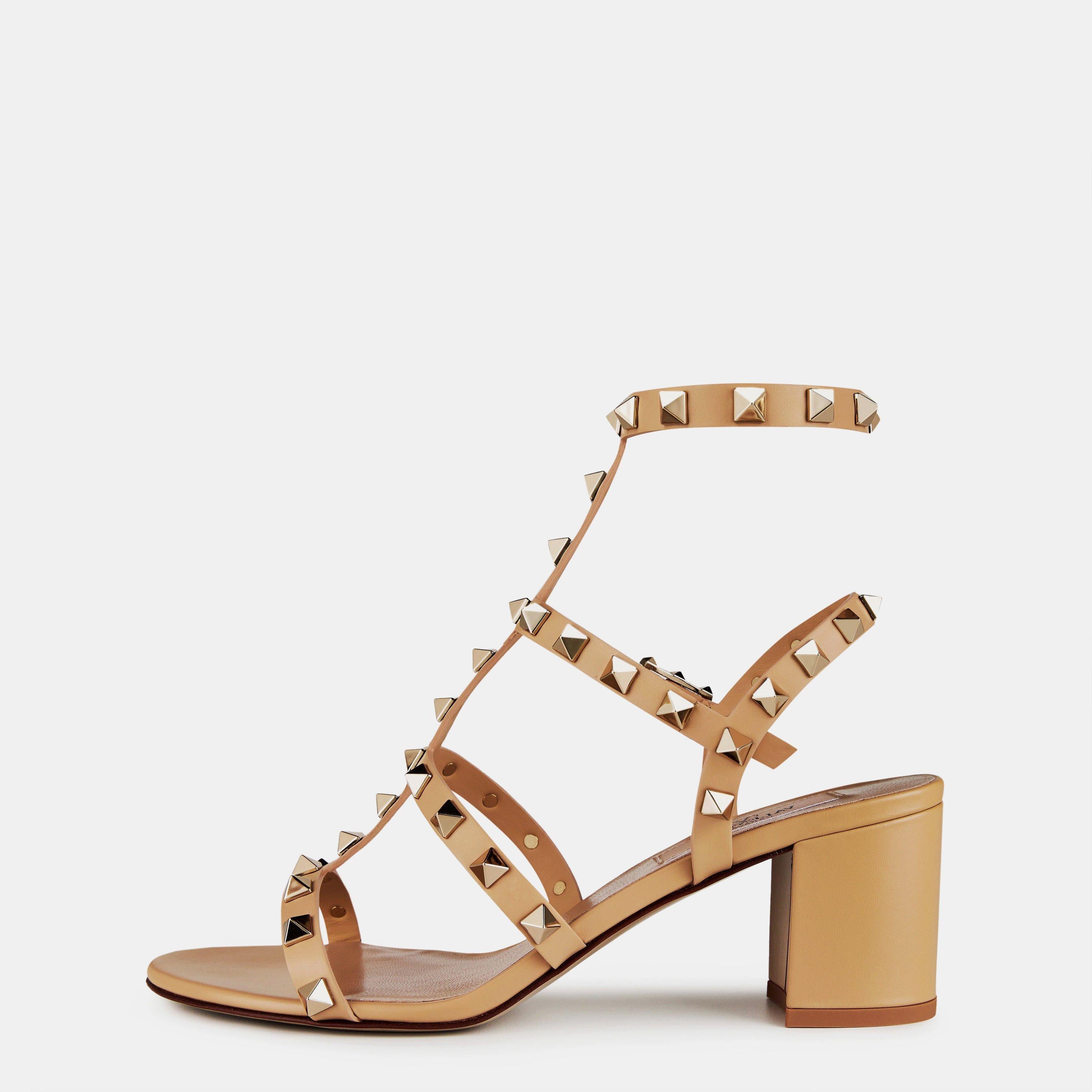 Rockstud Calfskin Ankle Strap Sandals
