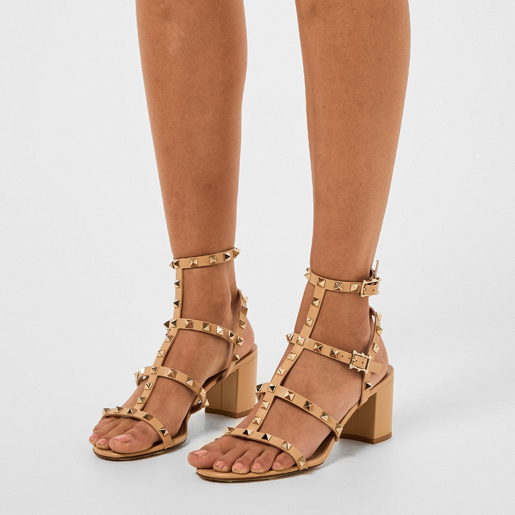 Rockstud Calfskin Ankle Strap Sandals