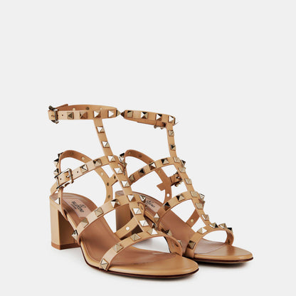 Rockstud Calfskin Ankle Strap Sandals
