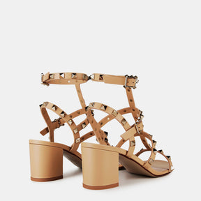 Rockstud Calfskin Ankle Strap Sandals
