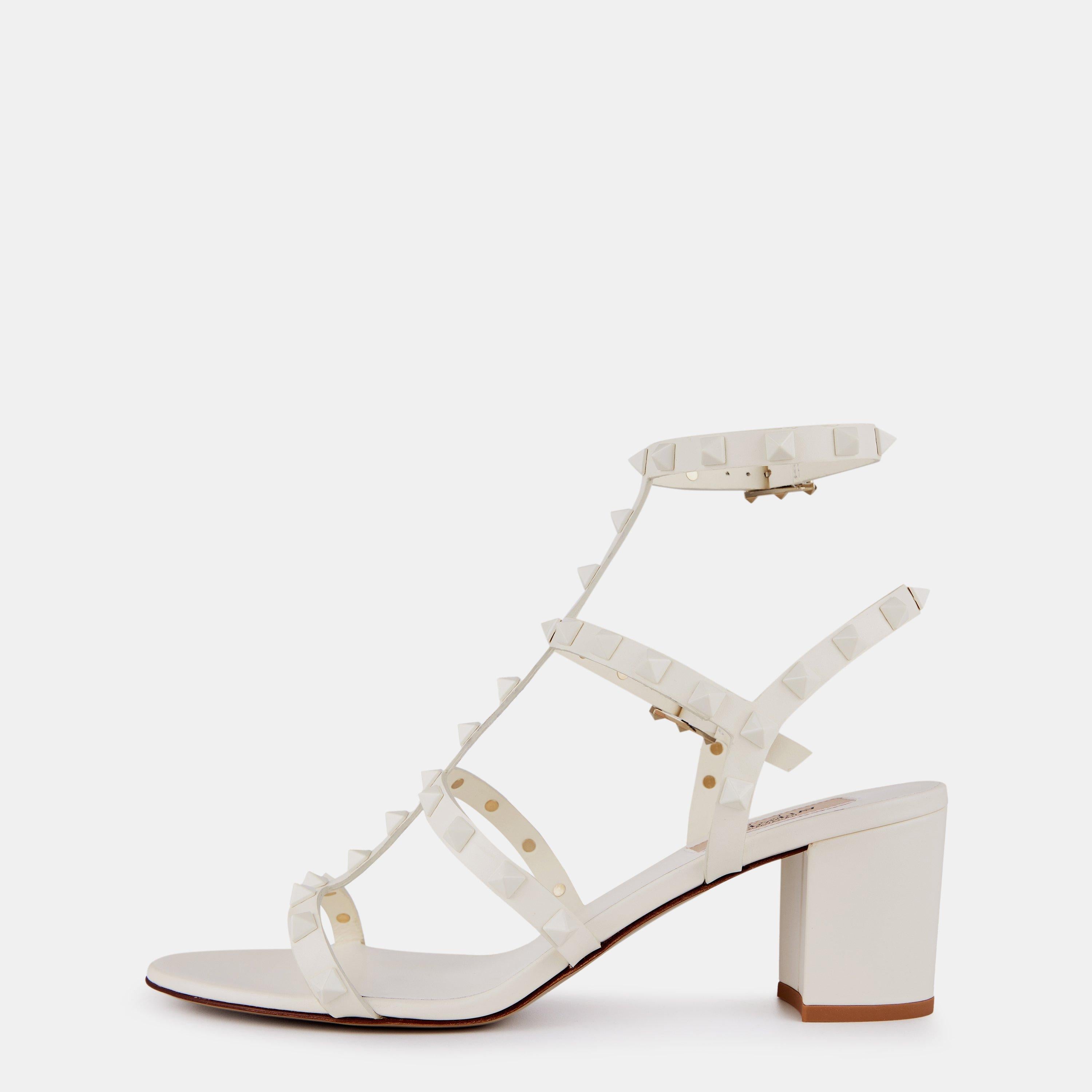 Rockstud Calfskin Ankle Strap Sandals