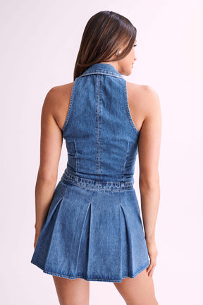 Marnie Box Pleat Mini Skirt - 70'S Blue