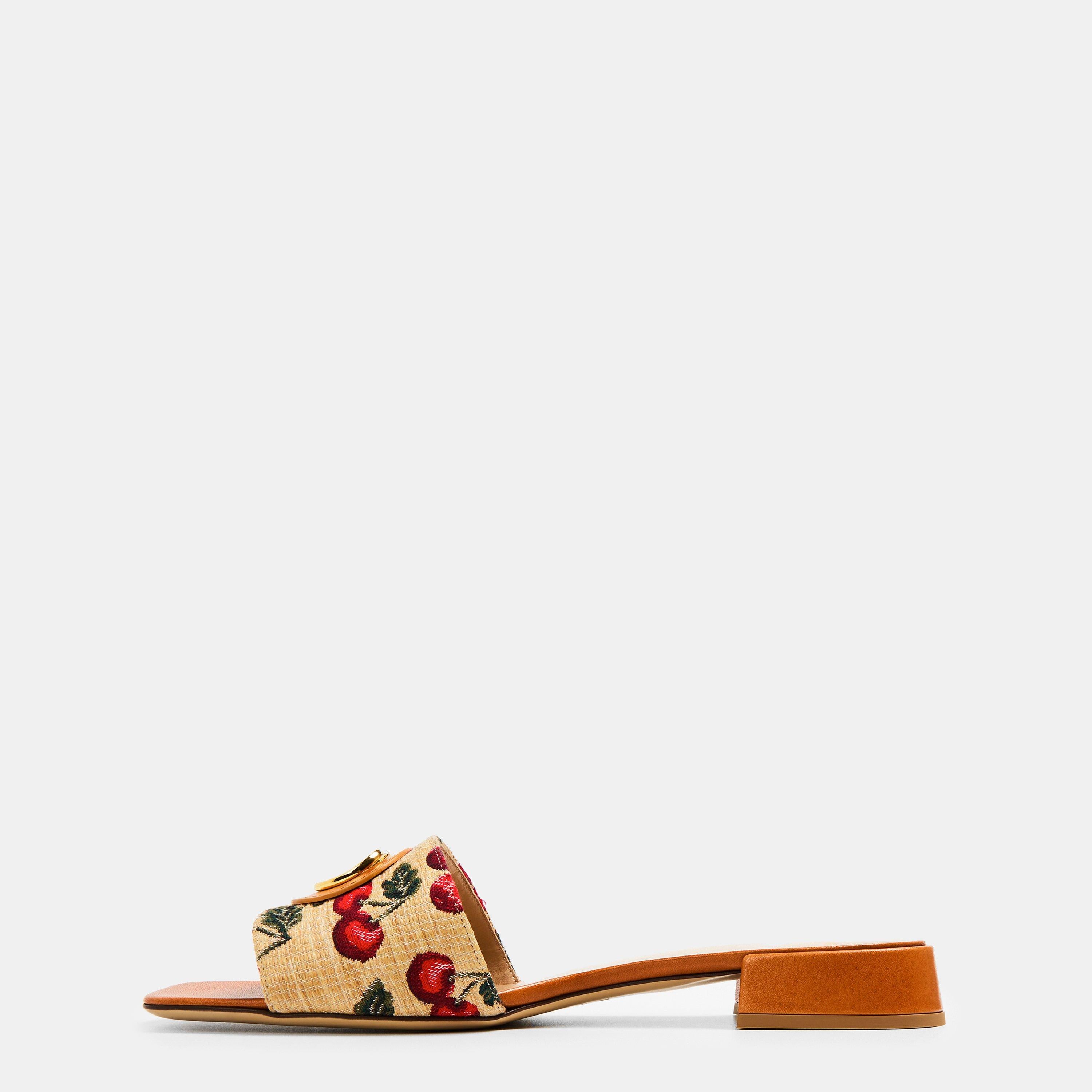 Vlogo Raffia-Jacquard Cherry Slides.