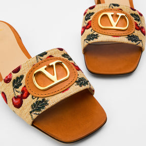 Vlogo Raffia-Jacquard Cherry Slides.