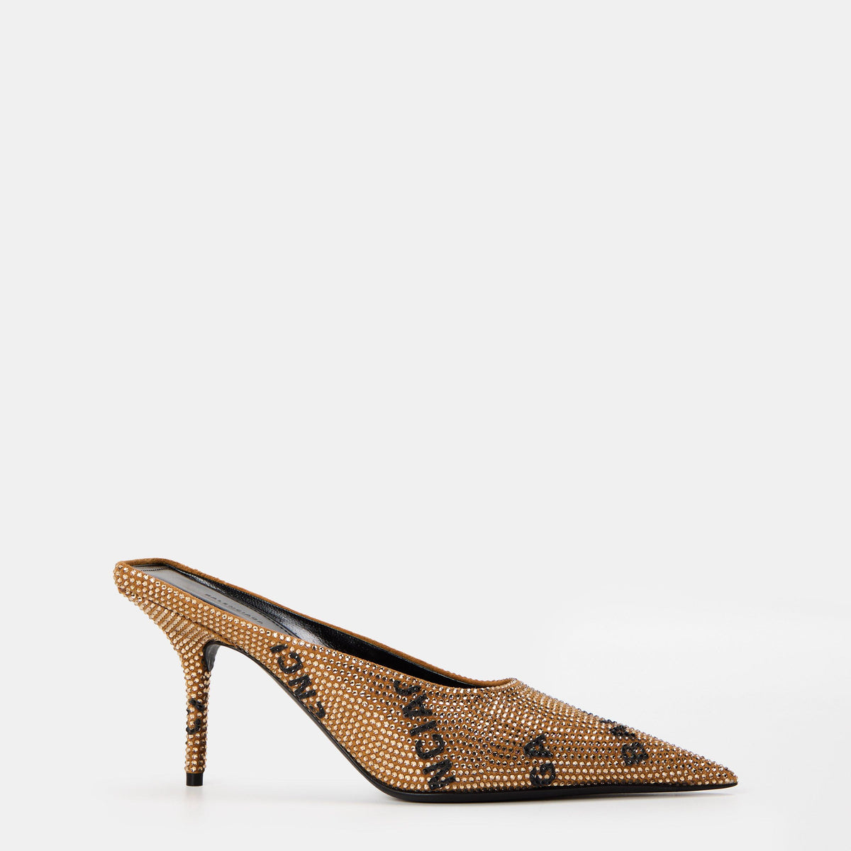 Square Knife Crystal-Embellished Leather-Heeled Mules