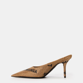 Square Knife Crystal-Embellished Leather-Heeled Mules