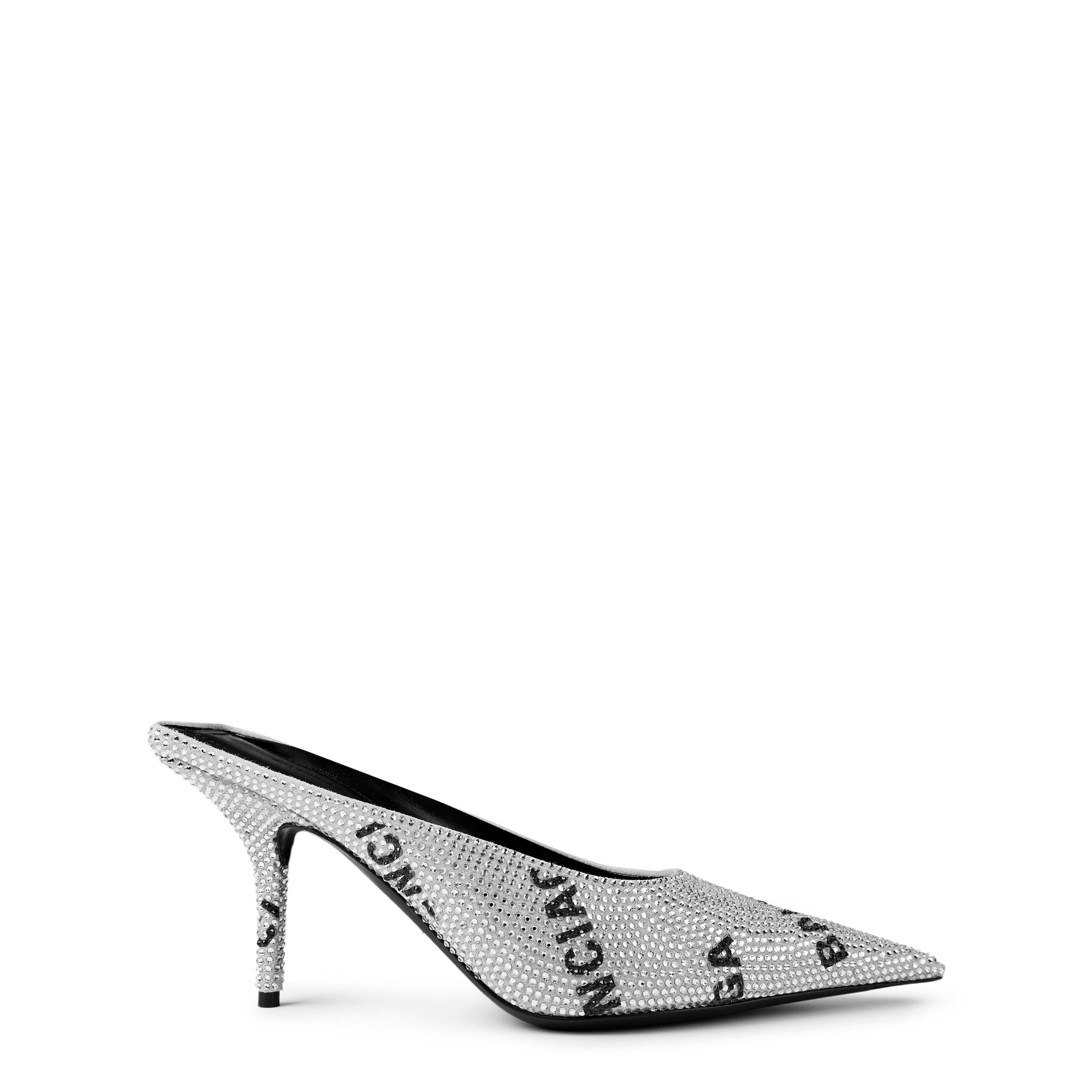 Square Knife Crystal-Embellished Leather-Heeled Mules