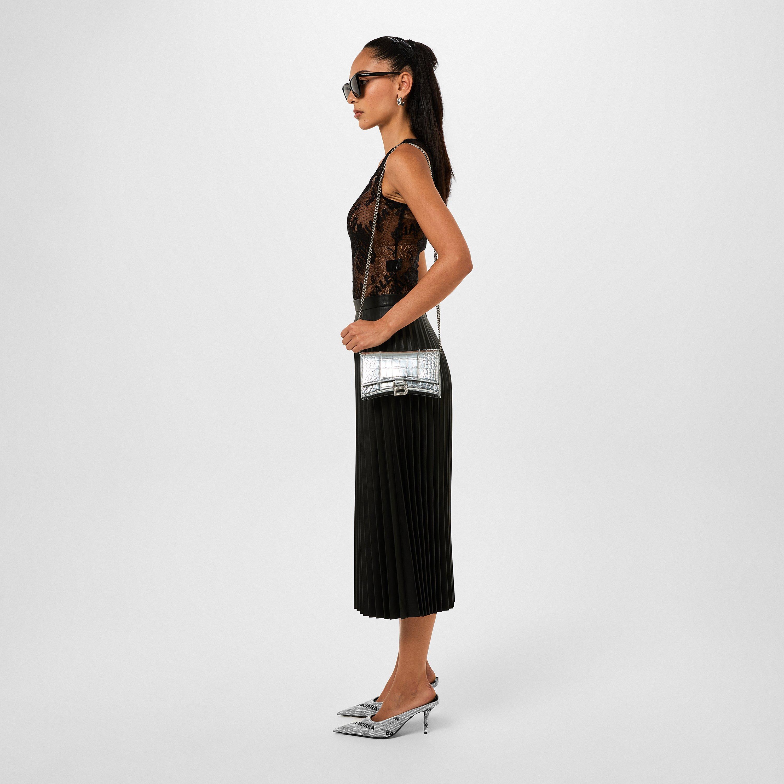 Square Knife Crystal-Embellished Leather-Heeled Mules