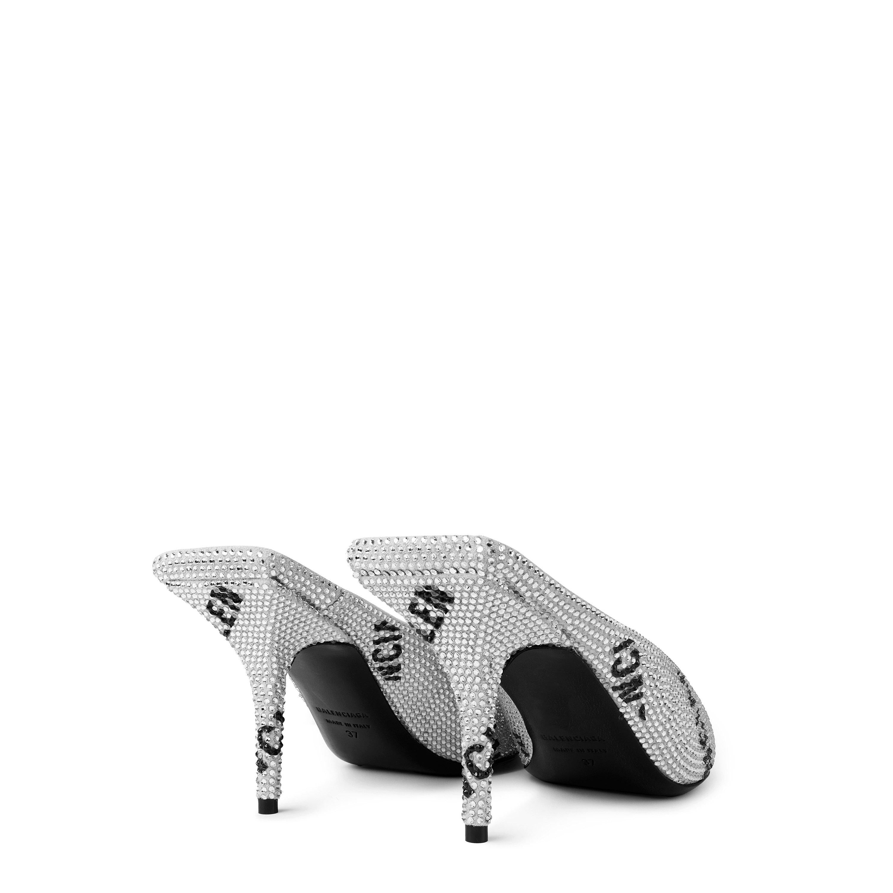 Square Knife Crystal-Embellished Leather-Heeled Mules