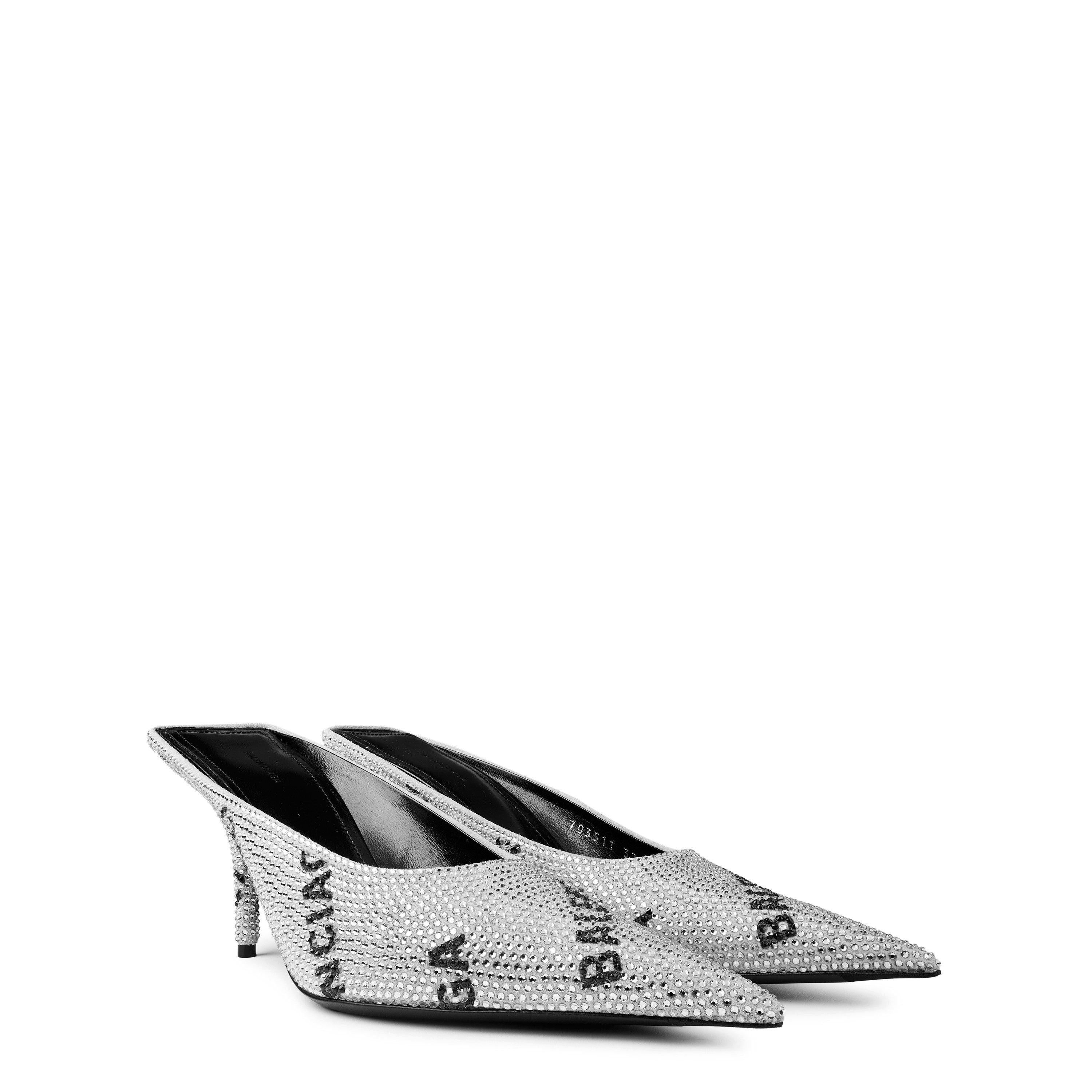 Square Knife Crystal-Embellished Leather-Heeled Mules