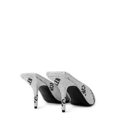 Square Knife Crystal-Embellished Leather-Heeled Mules