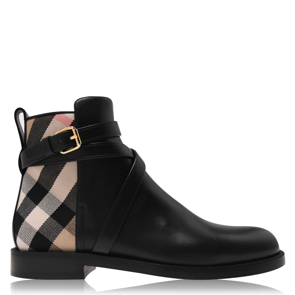 House Check And Leather Ankle Boots
