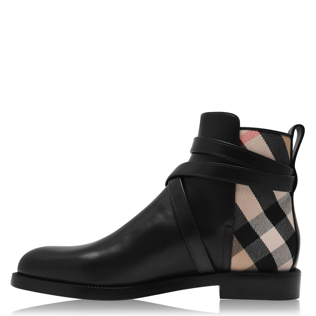 House Check And Leather Ankle Boots