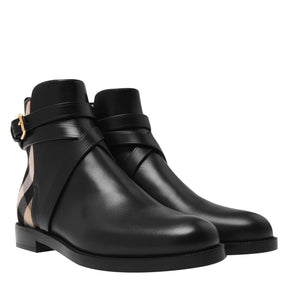 House Check And Leather Ankle Boots