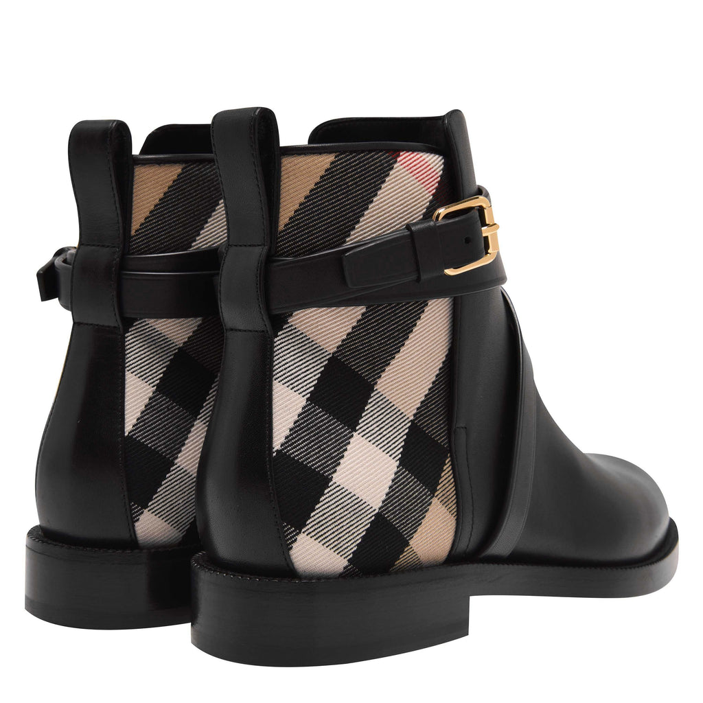 House Check And Leather Ankle Boots