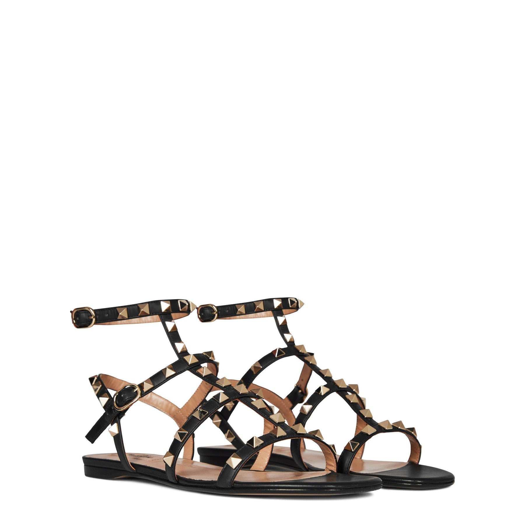 Rockstud Leather Flat Sandals