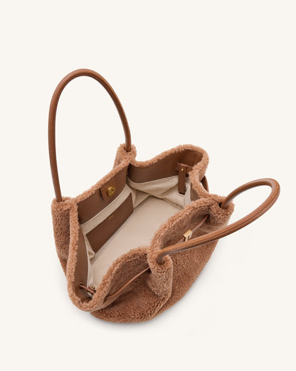 Hana Medium Faux Fur Tote Bag - Coffee Brown