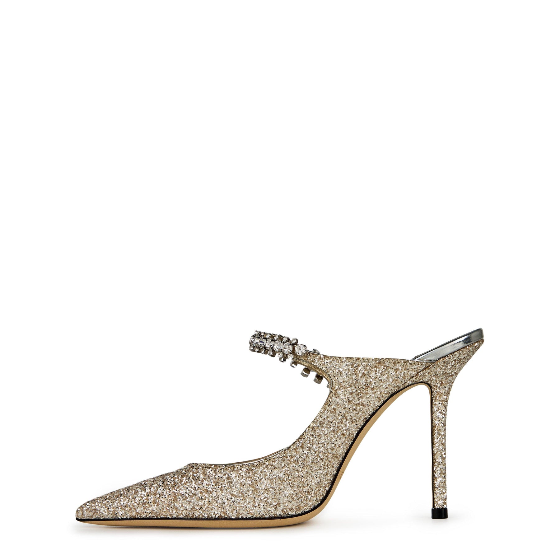 Women's Crystal Leather Heeled Mules, 100mm