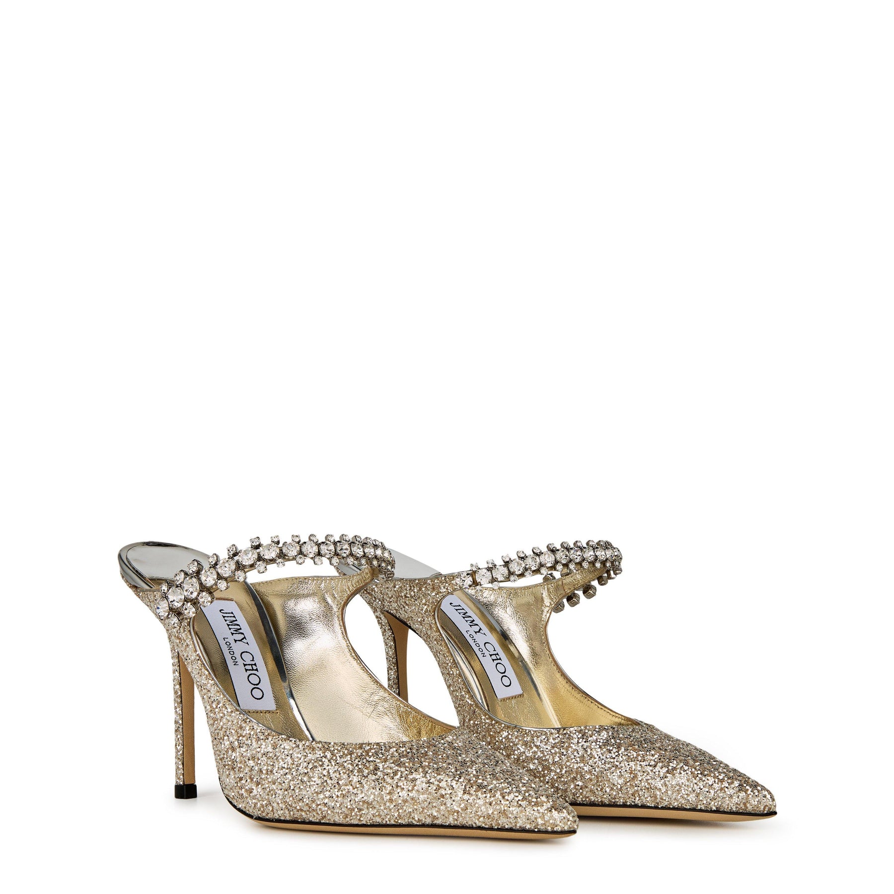 Women's Crystal Leather Heeled Mules, 100mm