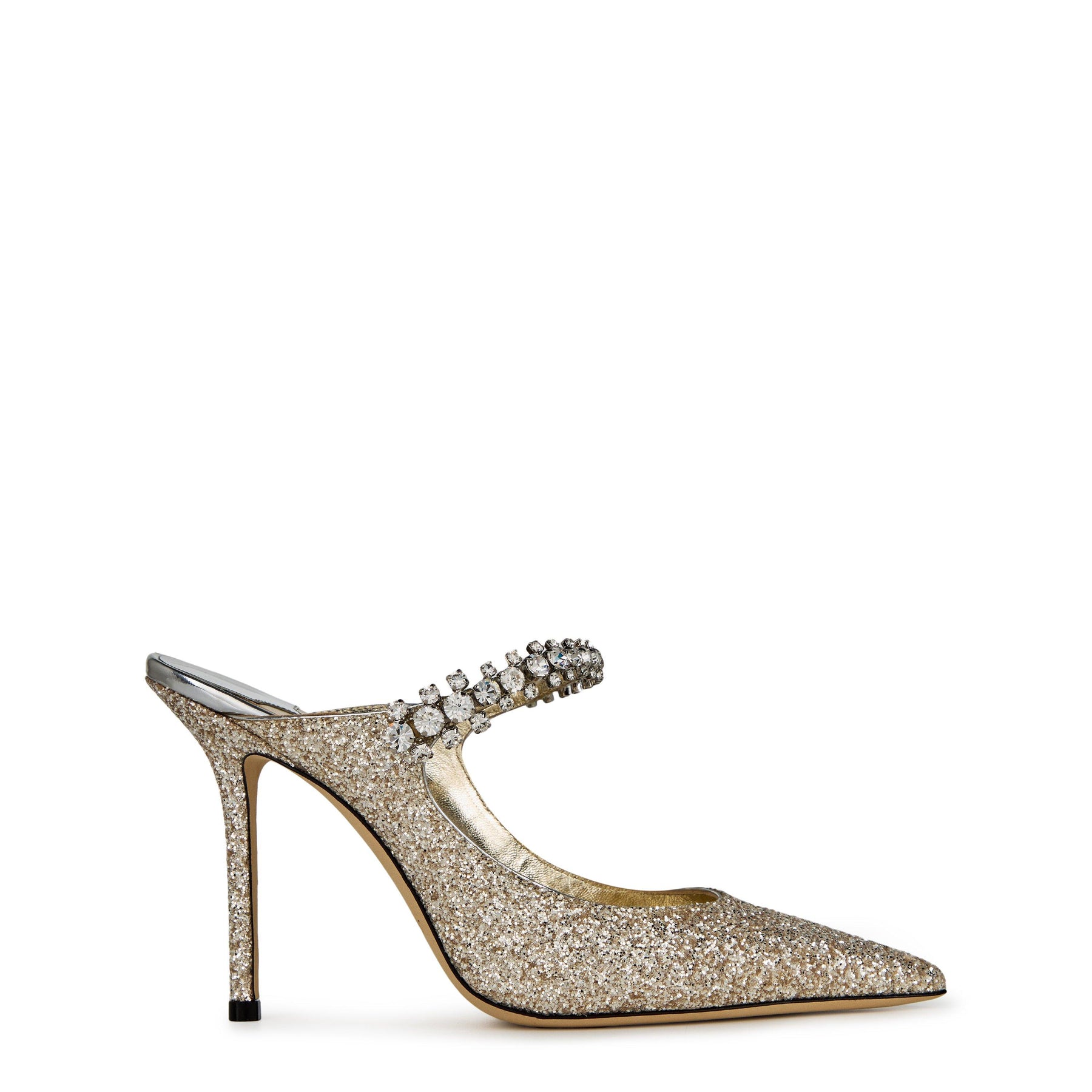 Women's Crystal Leather Heeled Mules, 100mm